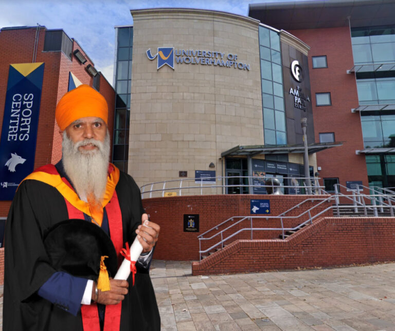 Dementia UK ambassdor Manjinder Singh Kang honoured by the University of Wolverhampton for his outstanding contribution.